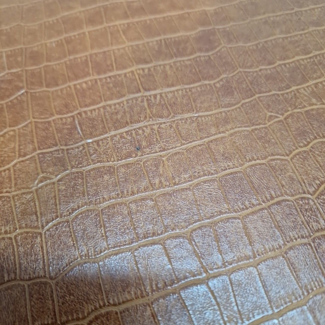 Retro Vintage Stool Tan Croc Effect Faux Leather – Wooden Frame – Mid Century photo 55.0