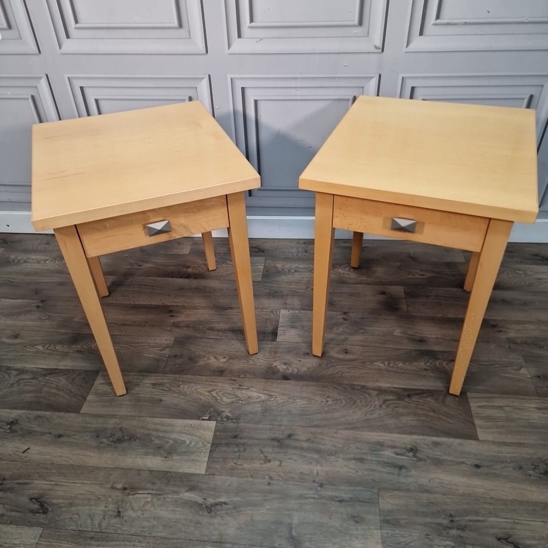 Pair 2 Bedside Tables Modern Maple Veneer – Drawer Lamp Side Cabinets Nightstand photo furniture