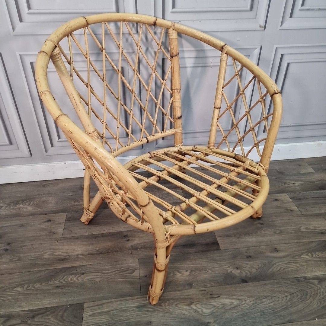 Retro Vintage Rattan Chair Bamboo Tub Mid Century Armchair Seat Boho Tiki photo furniture