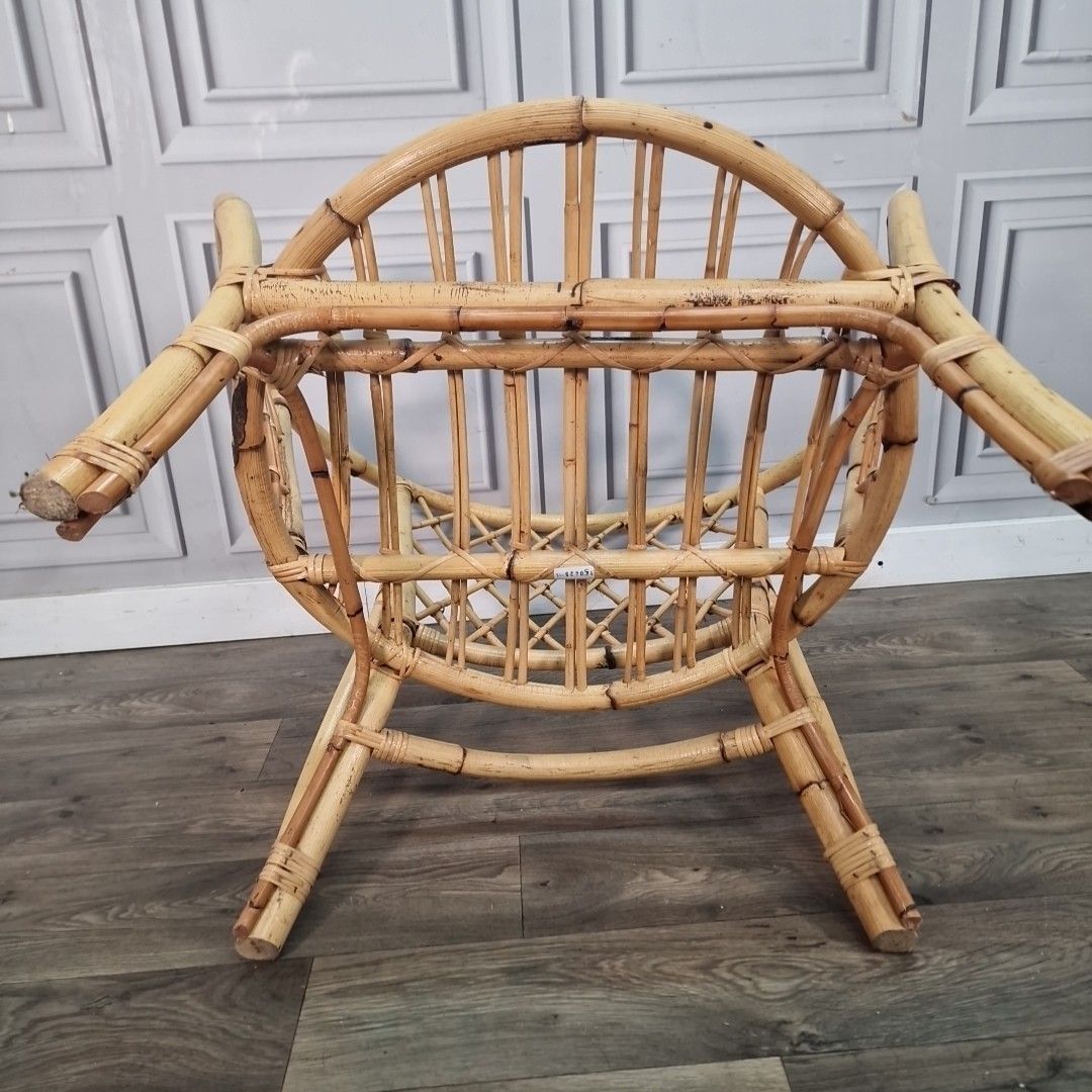 Retro Vintage Rattan Chair Bamboo Tub Mid Century Armchair Seat Boho Tiki photo vinterior