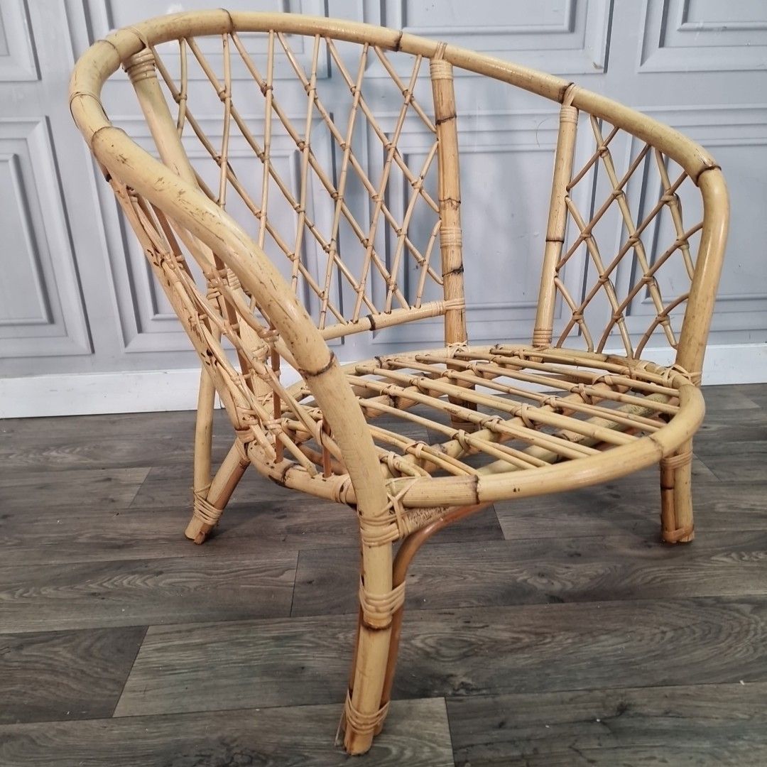 photo vinterior Retro Vintage Rattan Chair Bamboo Tub Mid Century Armchair Seat Boho Tiki