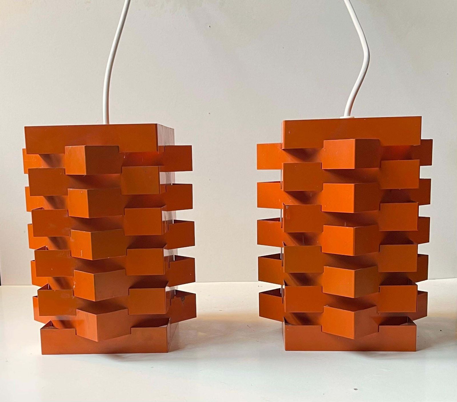 Nordisk Solar Orange Geometric Octave Pendant Lamps By N. Esmann & H. C. Jensen photo vinterior