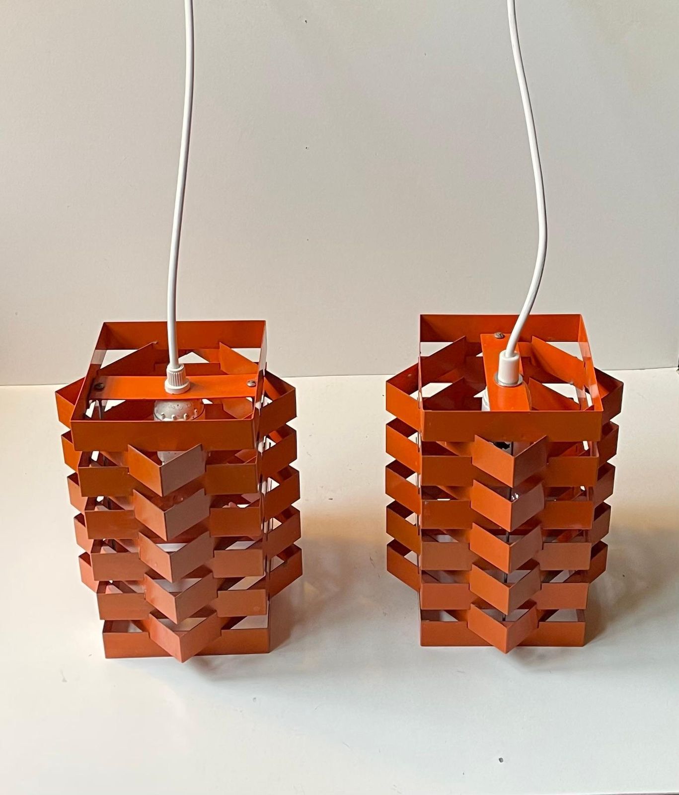 Nordisk Solar Orange Geometric Octave Pendant Lamps By N. Esmann & H. C. Jensen photo vintage