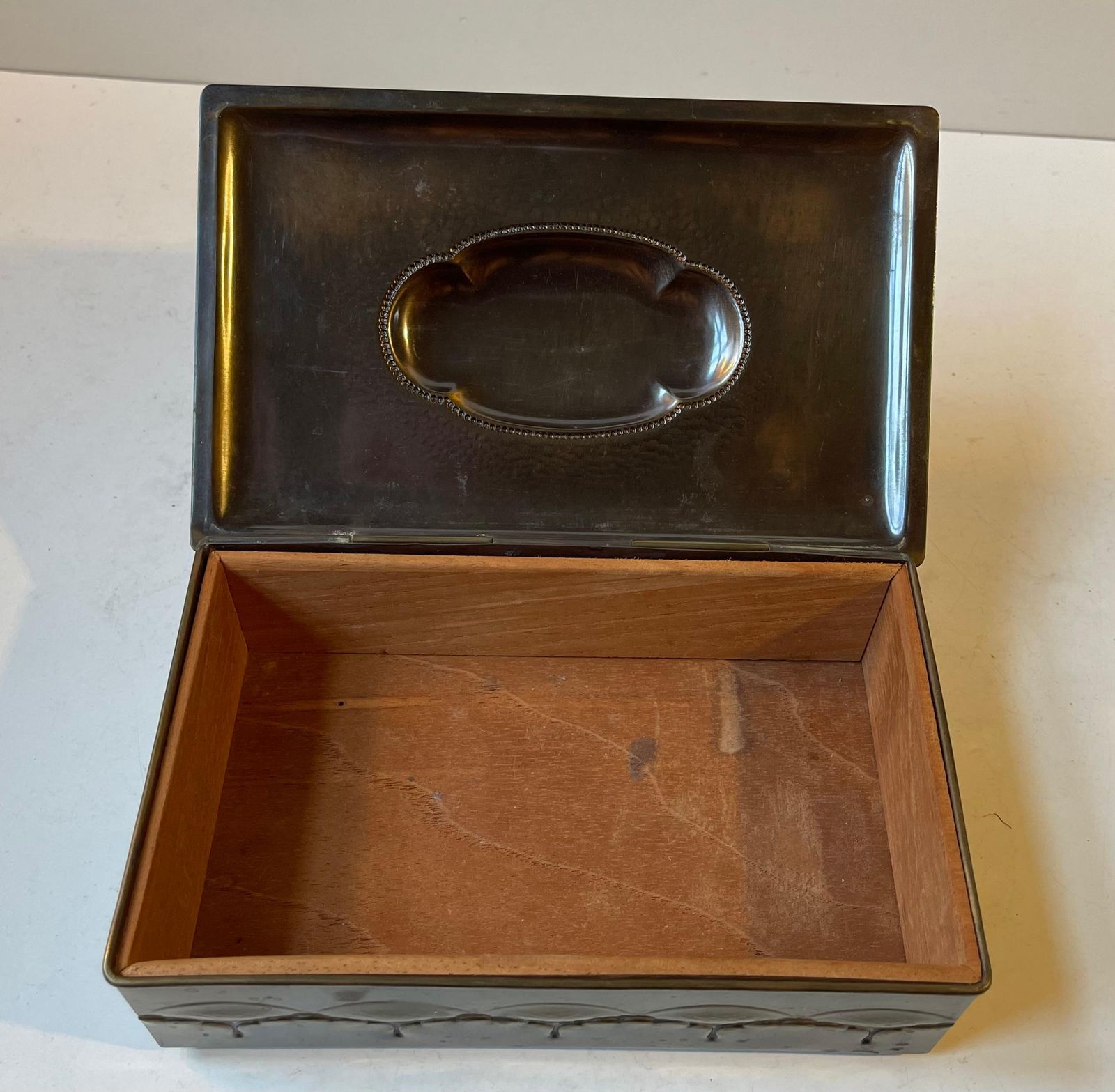 Art Deco Brass Cigar Box With Bakelite Cameo, 1940s photo vintage