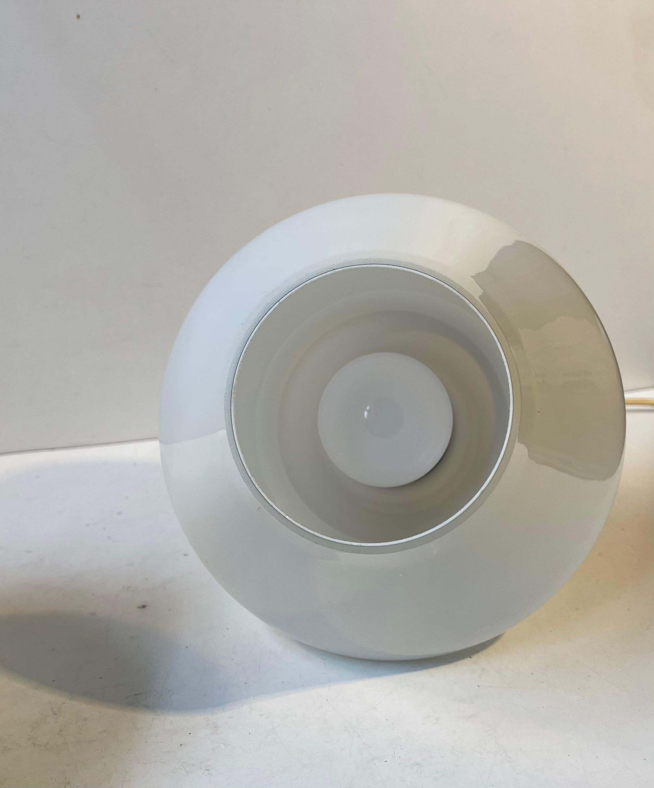 Danish Modern White Opaline Glass & Teak Pendant Lamps By Holmegaard, 1960s photo vintage