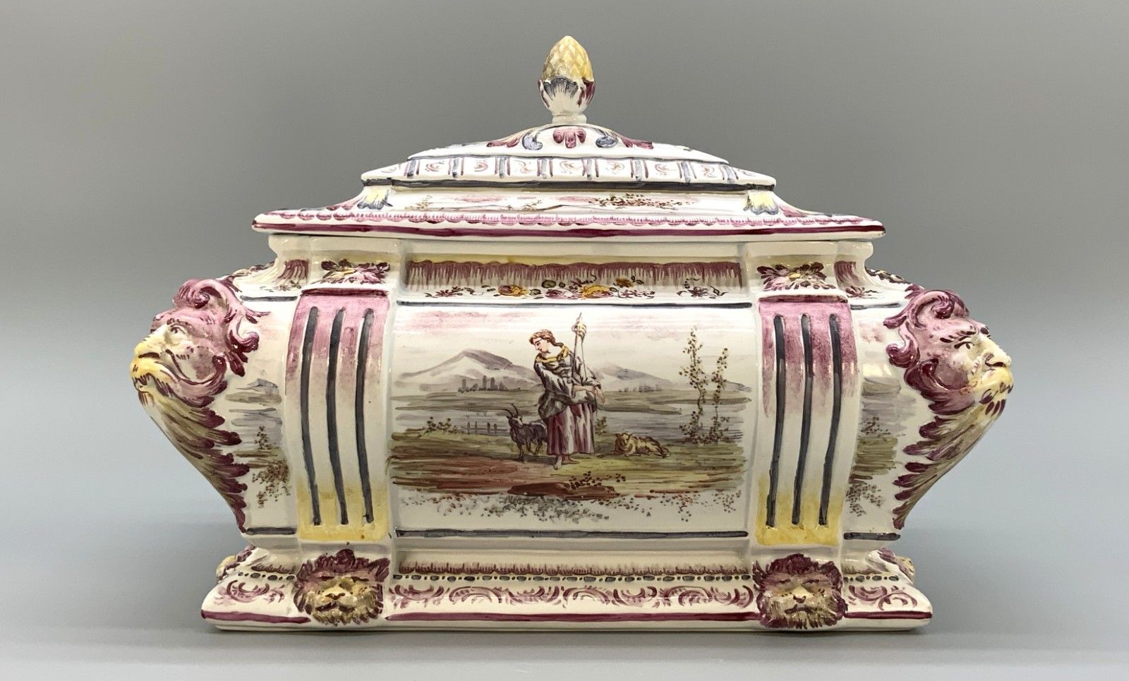 Faience Tureen Large French Antique Pottery Classical Soup Dish Delft Manganese