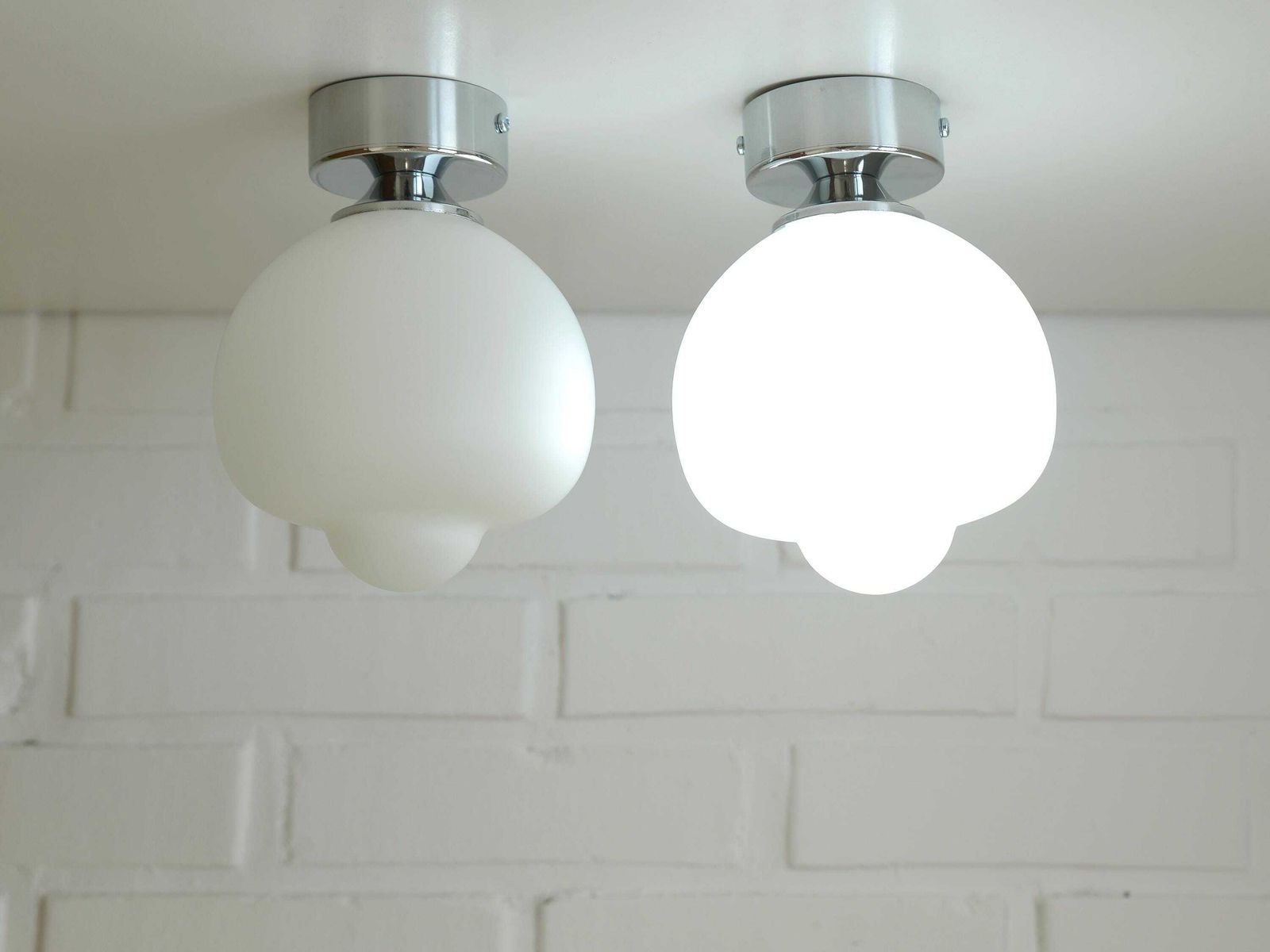 Set Of 2 Milk Glass Sconces / Redesign Vintage Wall Lamps / Ceiling Lighting / Flush Mount Lights