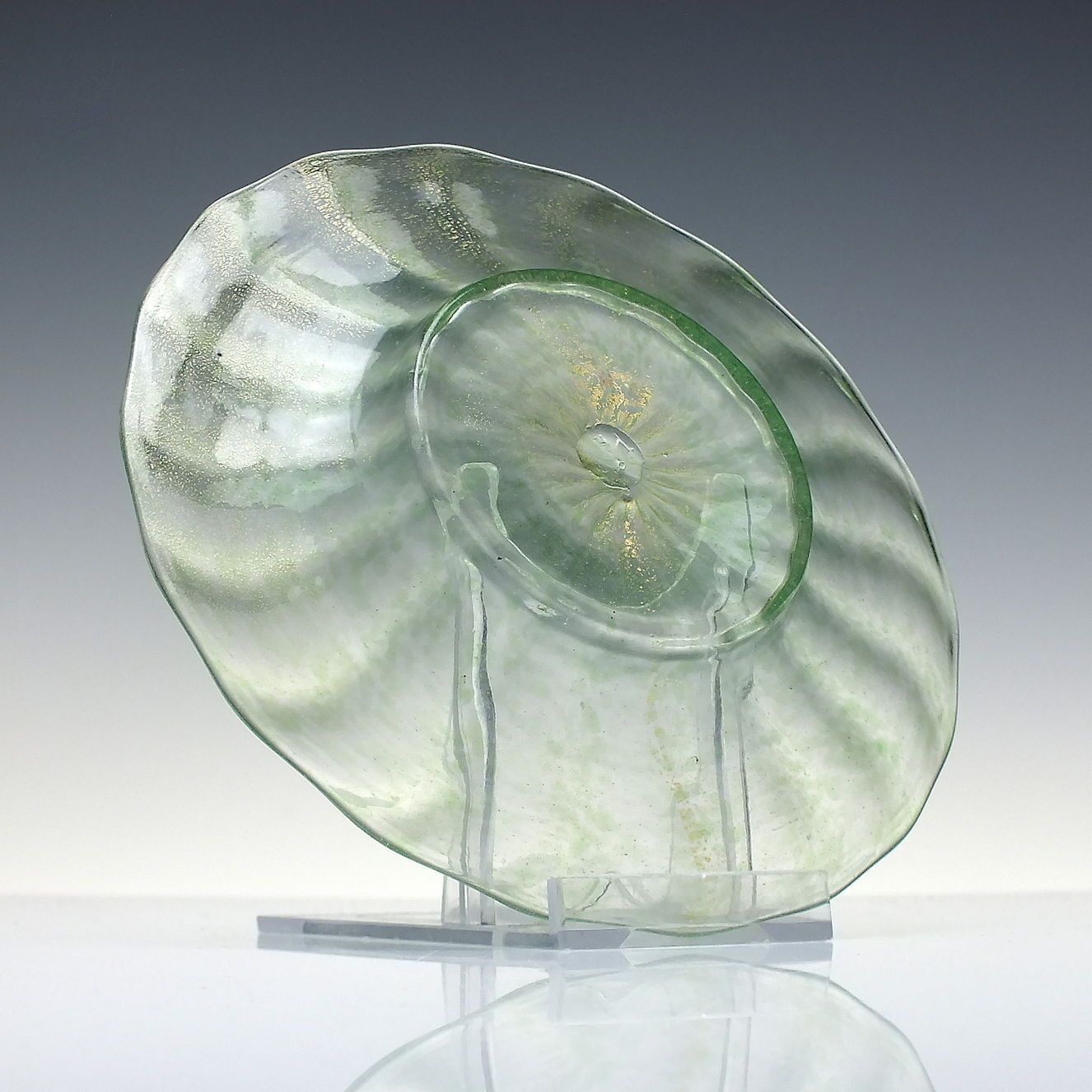 Six Italian Murano Salviati Green Glass Saucers Or Ice Plates C1900 photo Home Decor