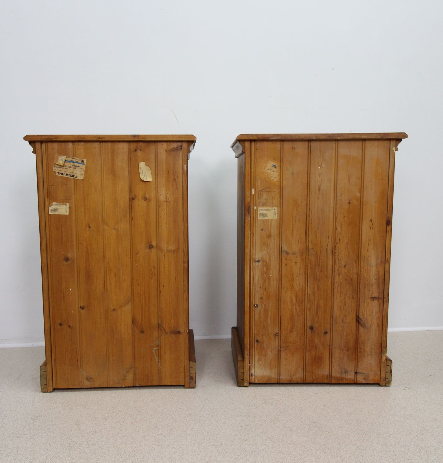 Matching Pair Of Vintage Solid Pine Narrow 3 Drawer Chest Of Drawers By Pinetum photo for sale