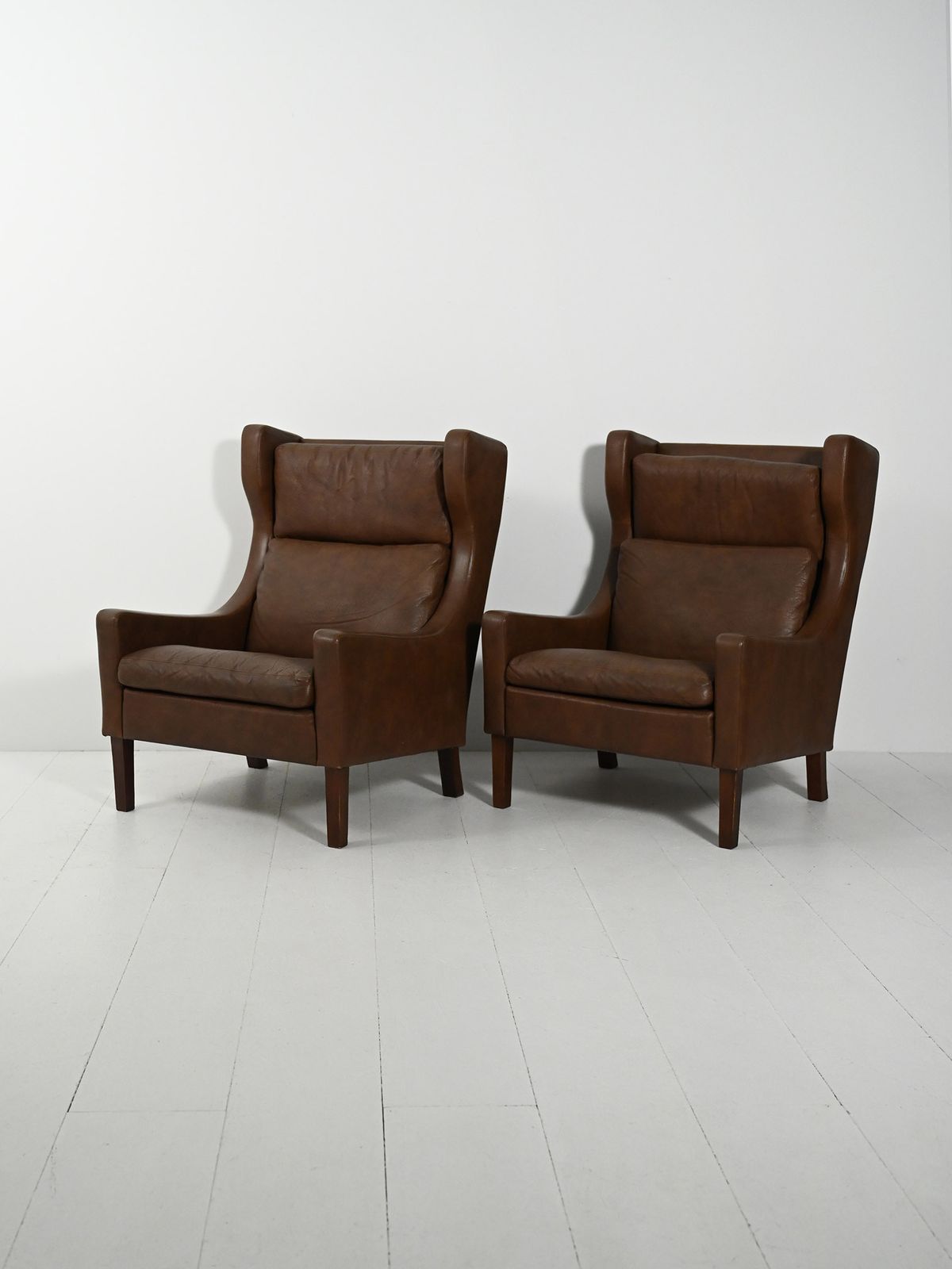 Pair Of Danish Armchairs In Dark Brown Leather photo for sale