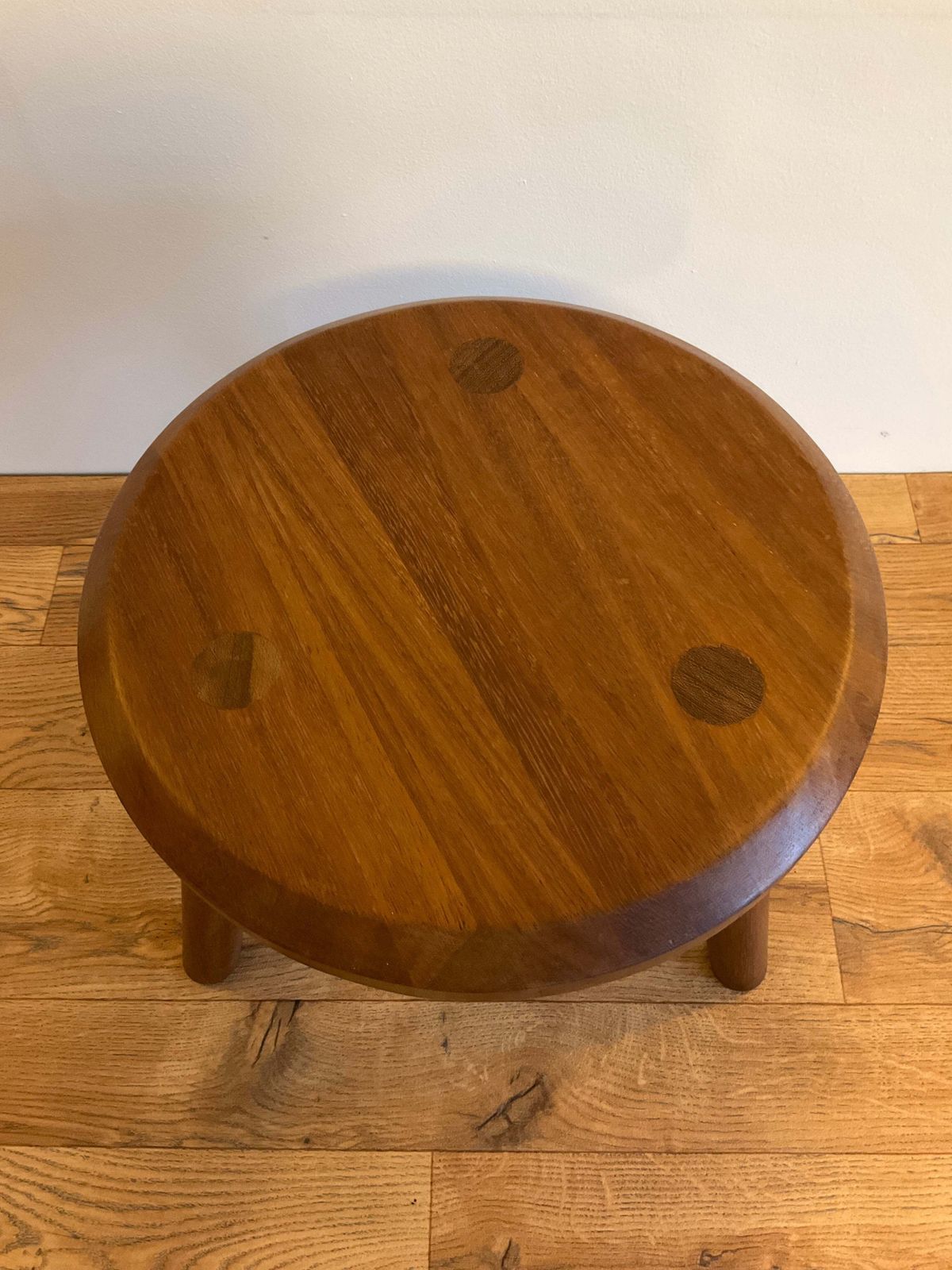Vintage Mid Century Solid Wood Three Legged Stool / Plant Stand – 36cm Wide X 33cm High photo buy