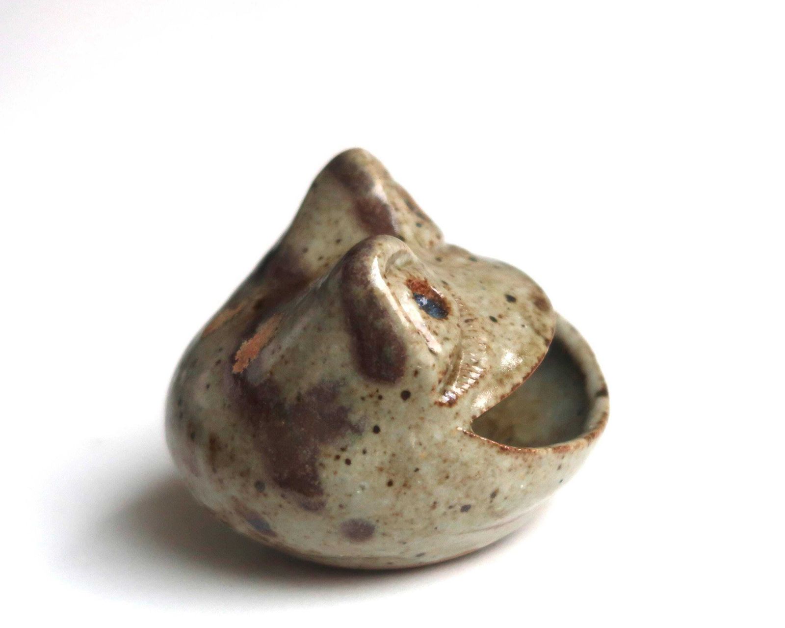 French Stoneware Ceramic Ashtray By Annie Maume, Frog Head, 1960s / Home Decor, Sculpture, Art, Sancerre, Zoomorphic photo for sale