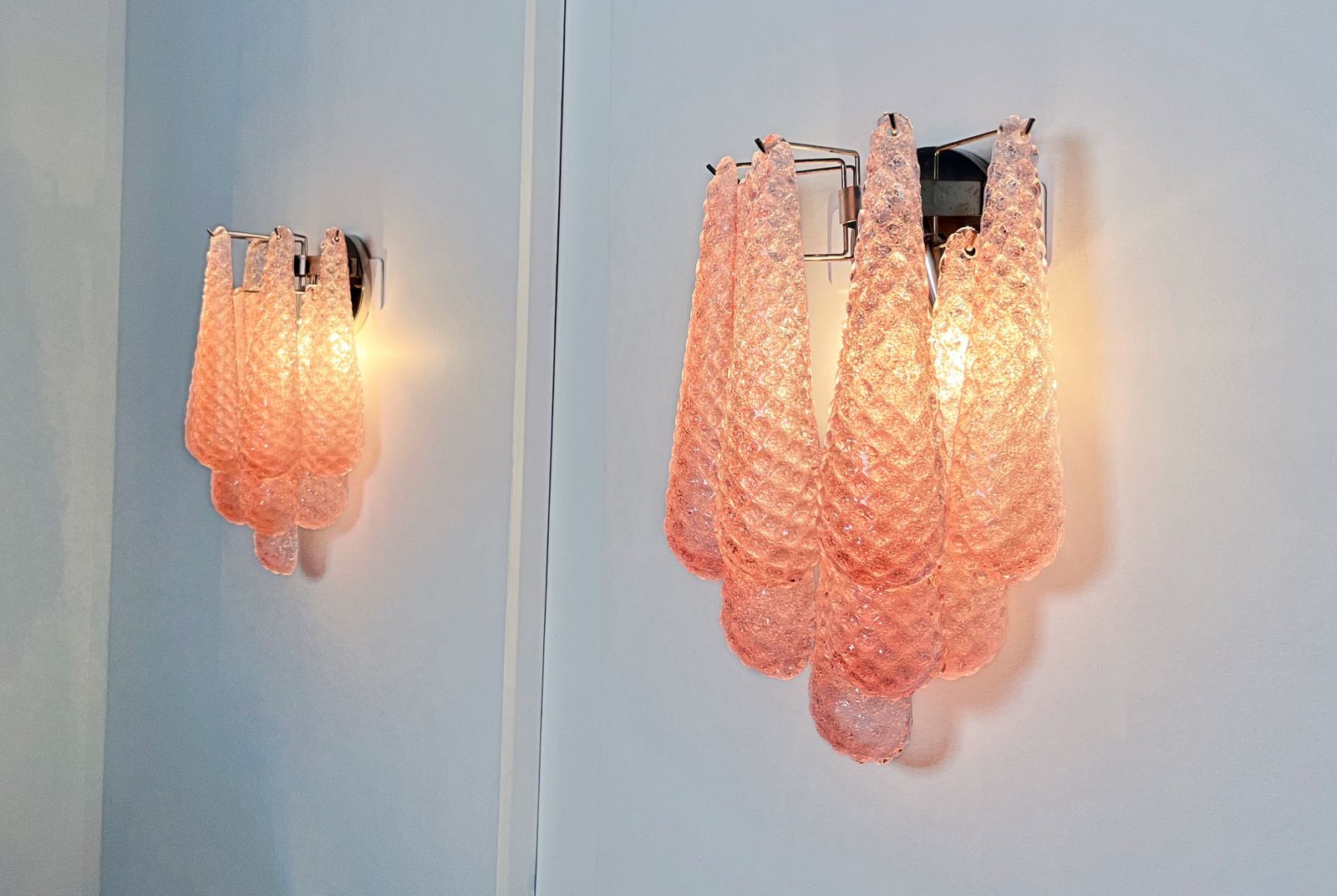 photo for sale Pair Of Vintage Pink Glass Petals Drop Wall Sconce