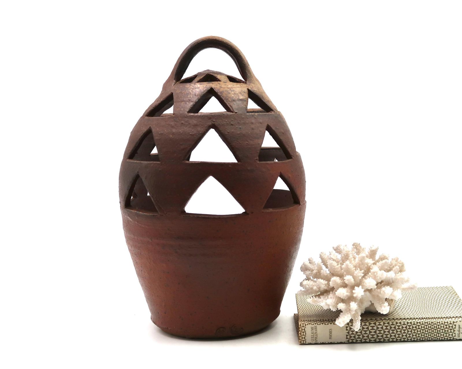 Large French Stoneware Ceramic Lantern Candleholder, 1970s / La Borne, Candle Holder, Home Decor, Triangle, Mid Century Modern, Art