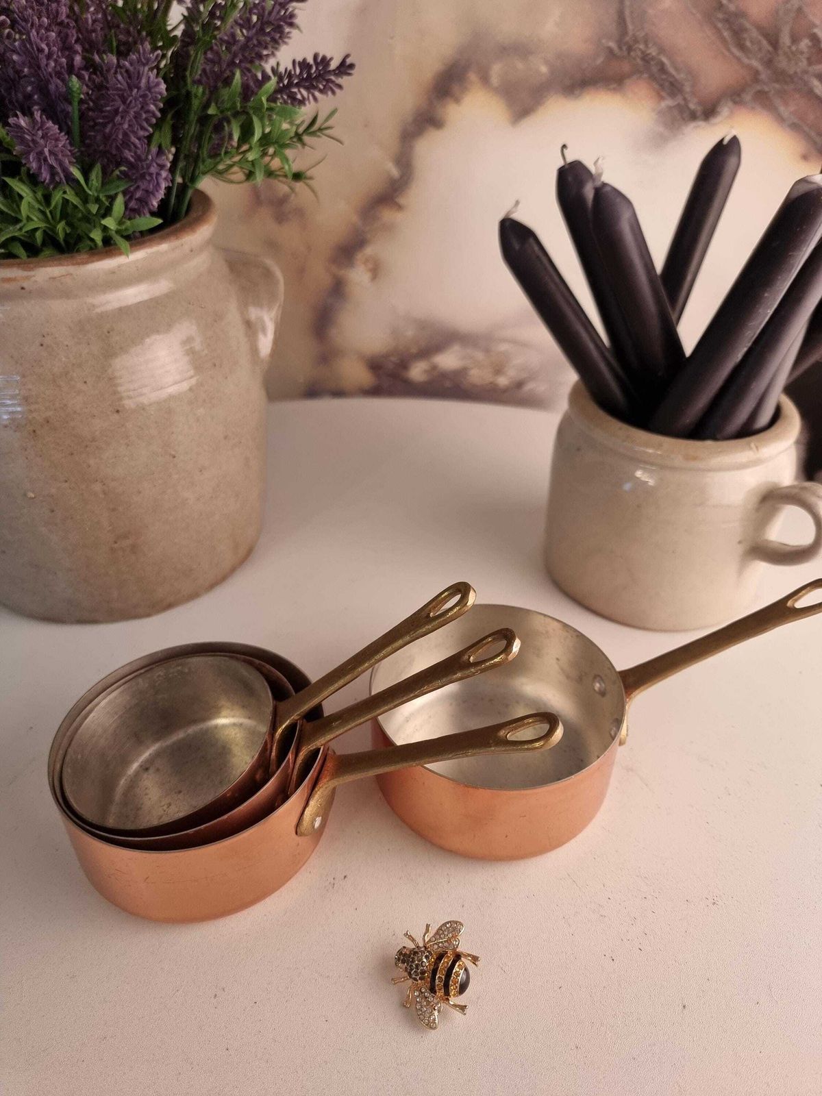 Vintage French Set Of Copper Saucepans, French Copper Pans, French Cookware photo vinterior
