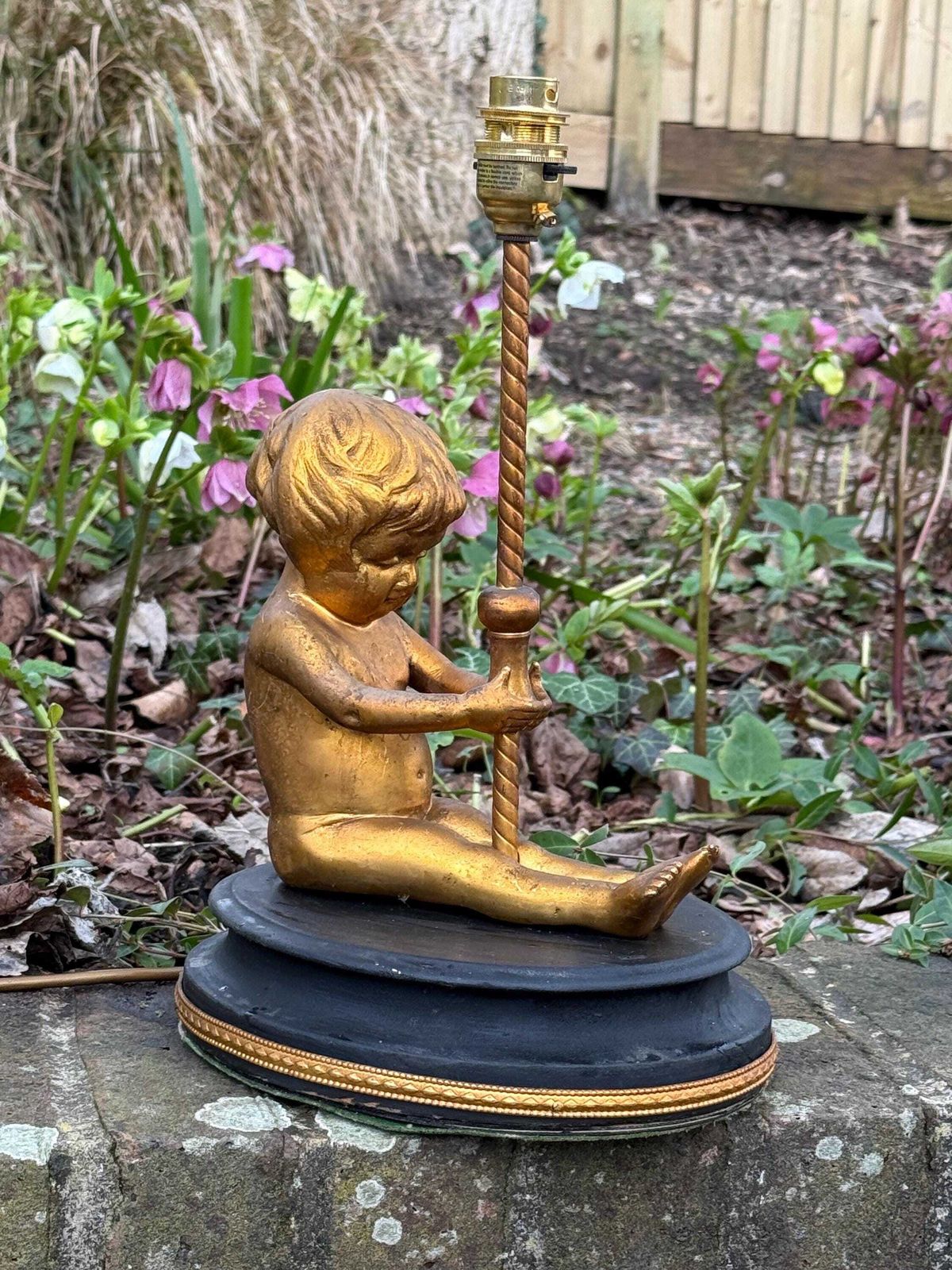 195.0 Vintage Cherub Table Lamp, Neoclassical Hollywood Regency Style Lighting photo