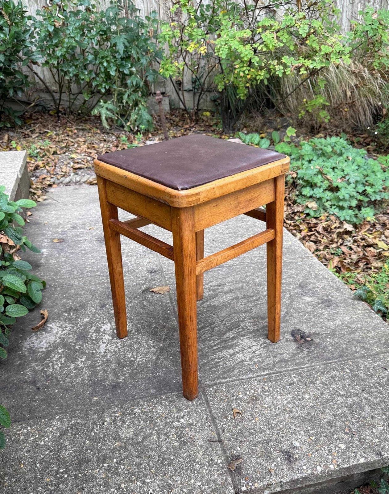 Mid Century Vintage Wooden Storage Stool Sewing Box Utility Seat 1960s 1970s