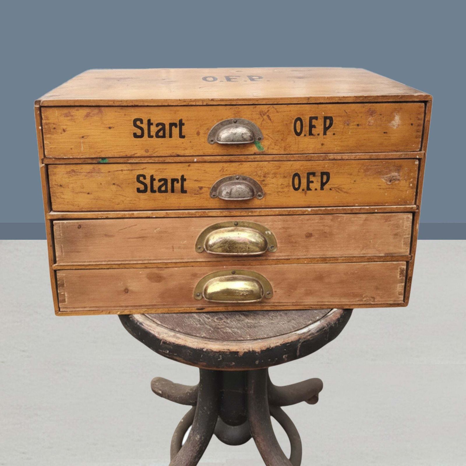 Industrial Wooden Filing Cabinet With Stenciled Marking Czechoslovakia, 1930s–1940s photo Furniture