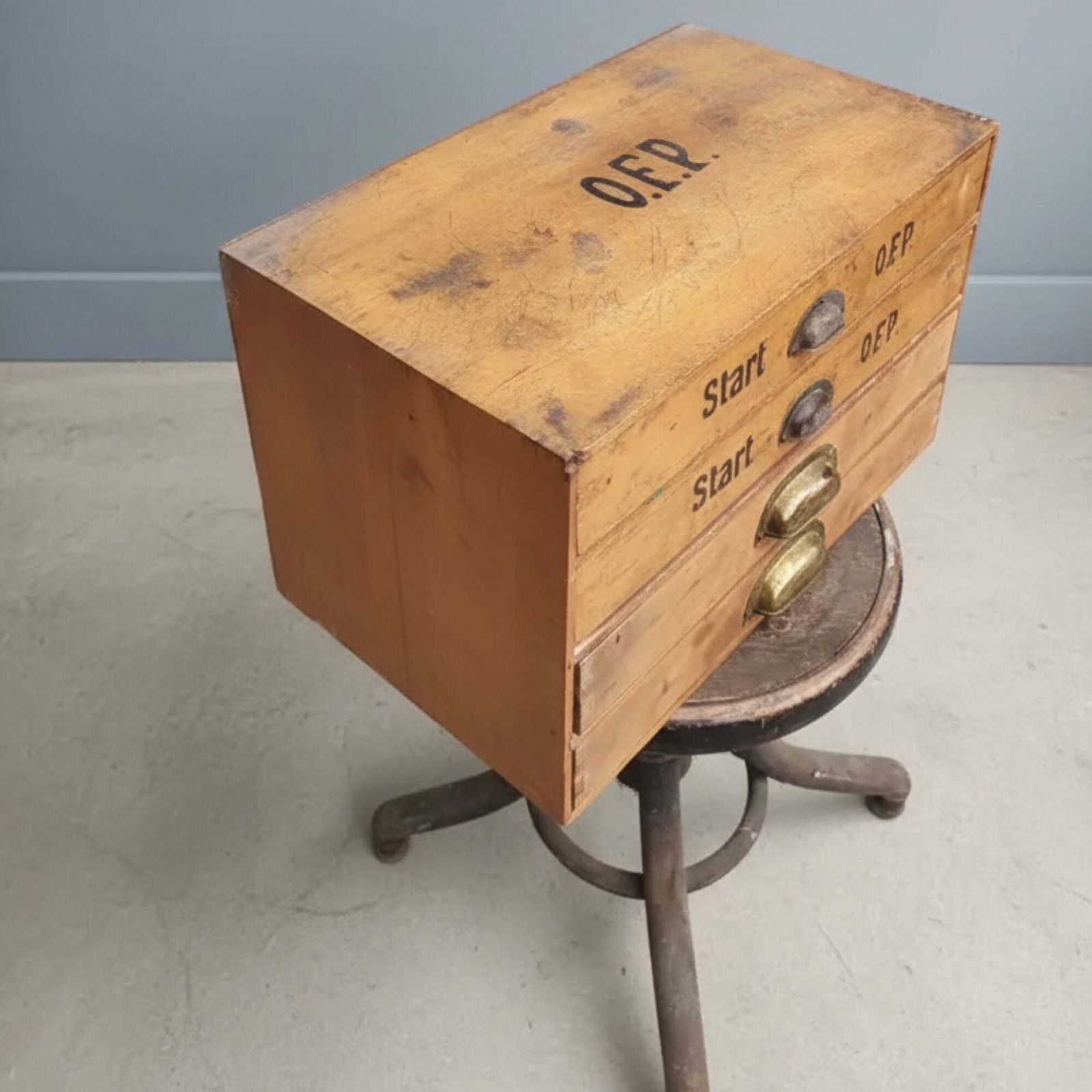 Industrial Wooden Filing Cabinet With Stenciled Marking Czechoslovakia, 1930s–1940s photo 689.0