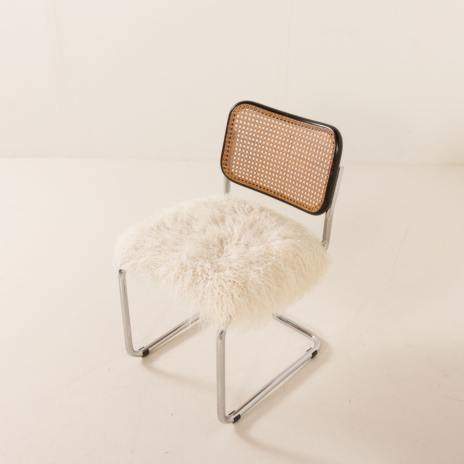 photo for sale Italian Vintage Accent Chair In Long Hair Sheepskin, 1960s