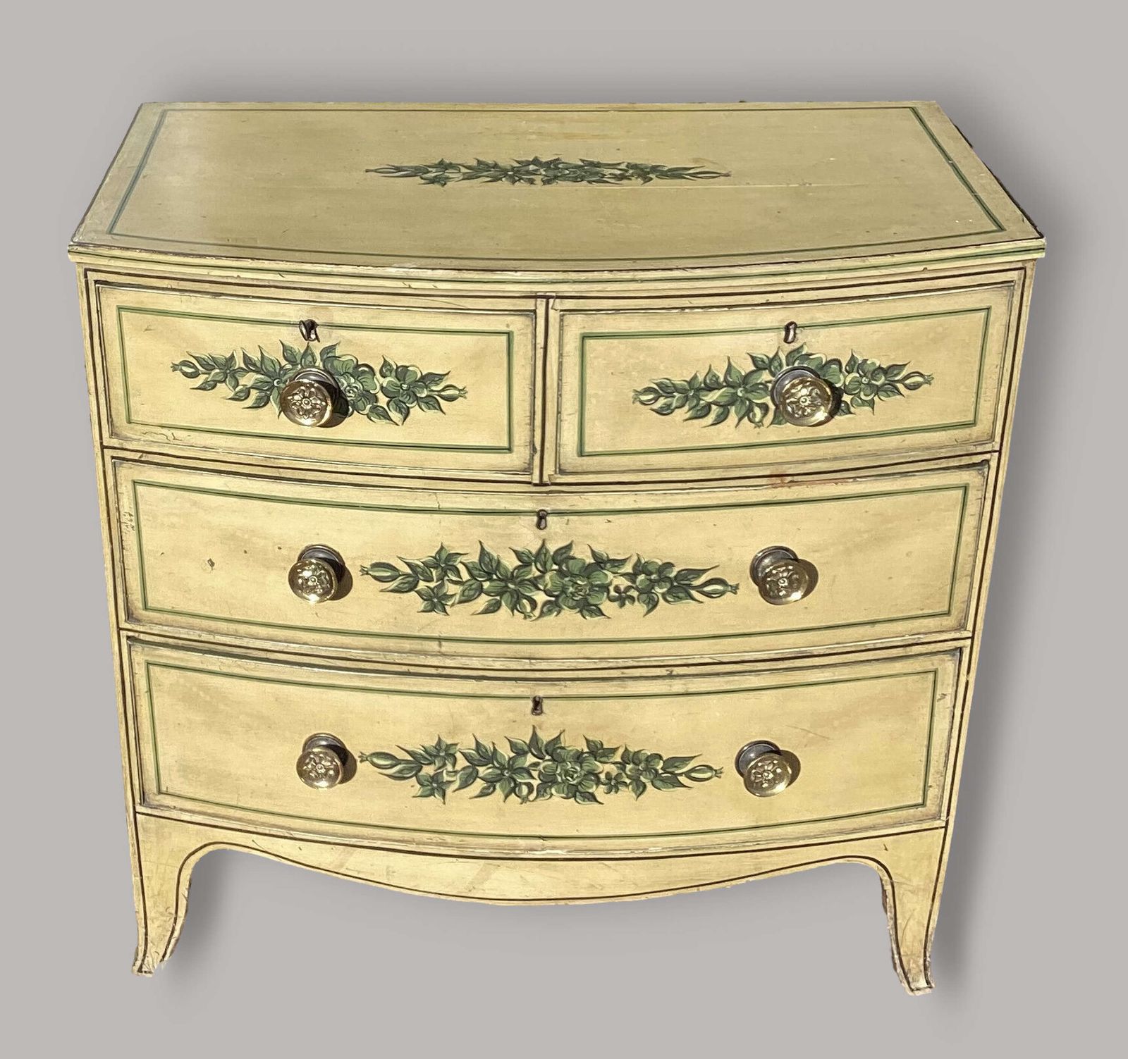 Charming Regency Painted Bow Fronted Chest Of Drawers photo for sale