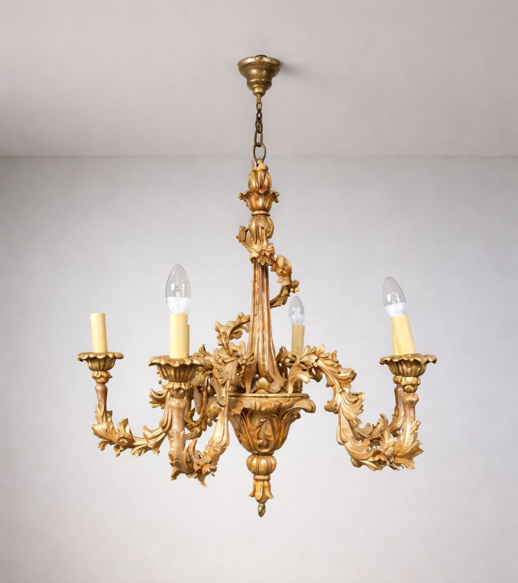Giltwood Five Arm Chandelier Central Europe, Early 20th Century photo furniture