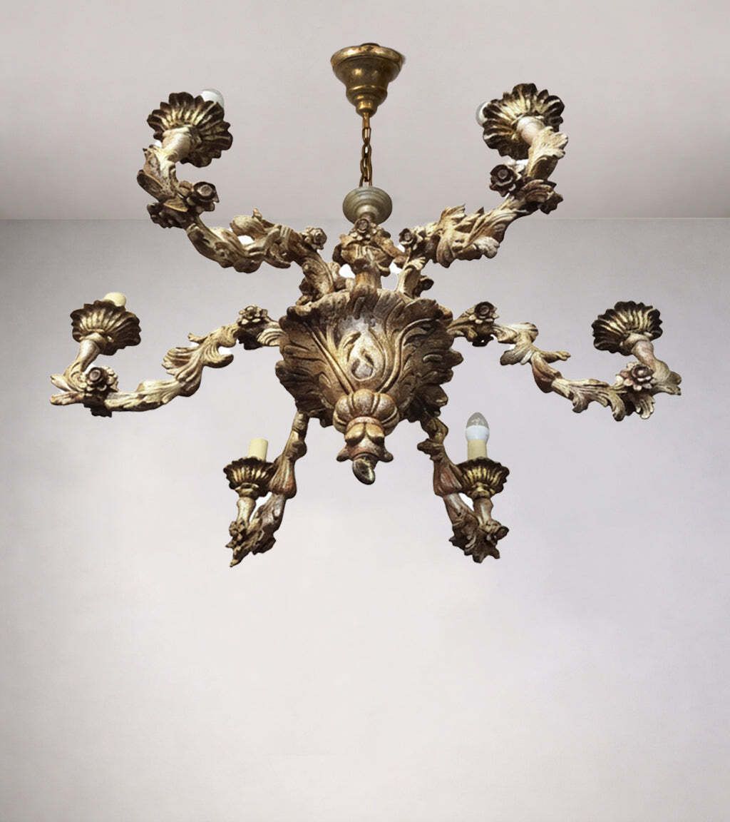 Giltwood Five Arm Chandelier Central Europe, Early 20th Century photo 1237.0