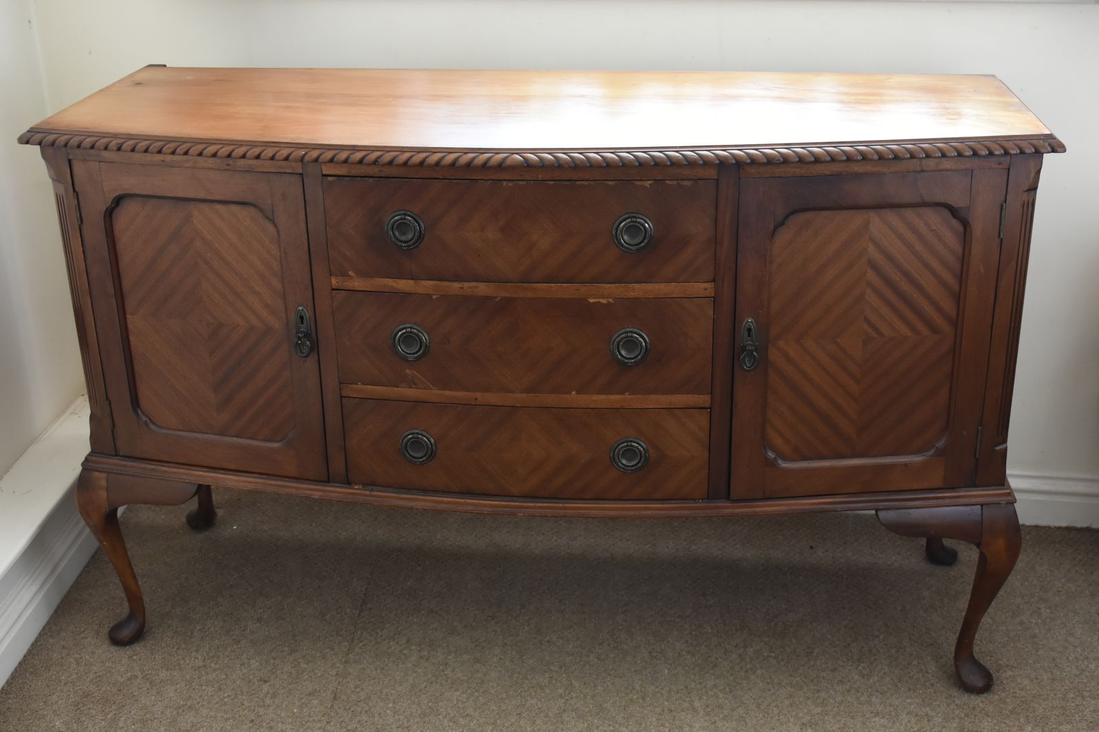 Stunning Antique Queen Anne Style Sideboard photo vintage