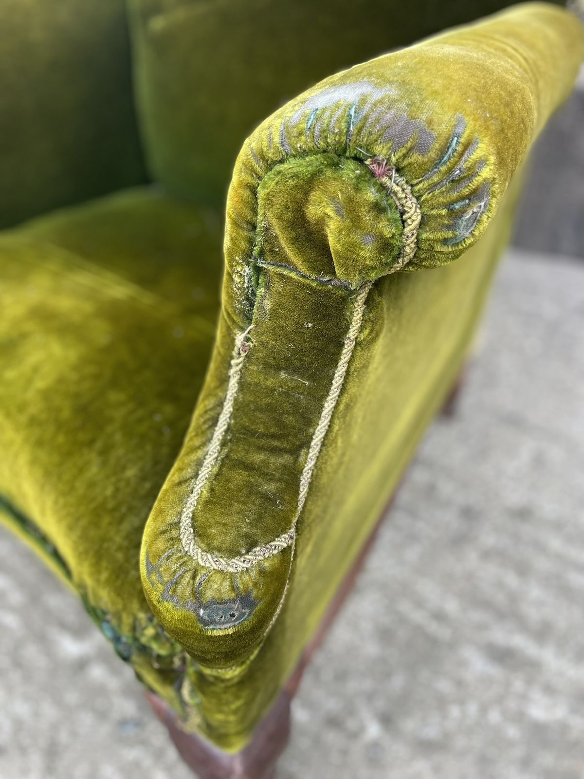 19th C Green Velvet Armchair
