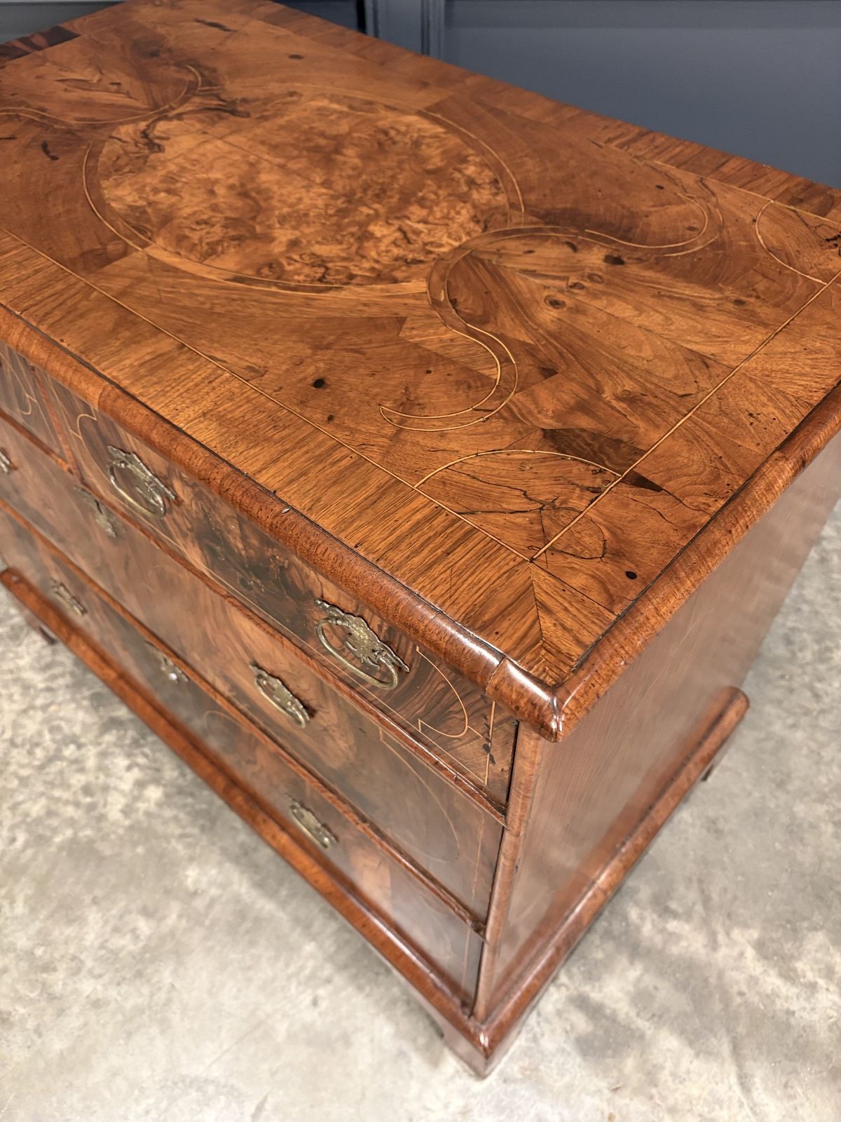 1885.0 William & Mary Inlaid Walnut Chest Of Drawers photo