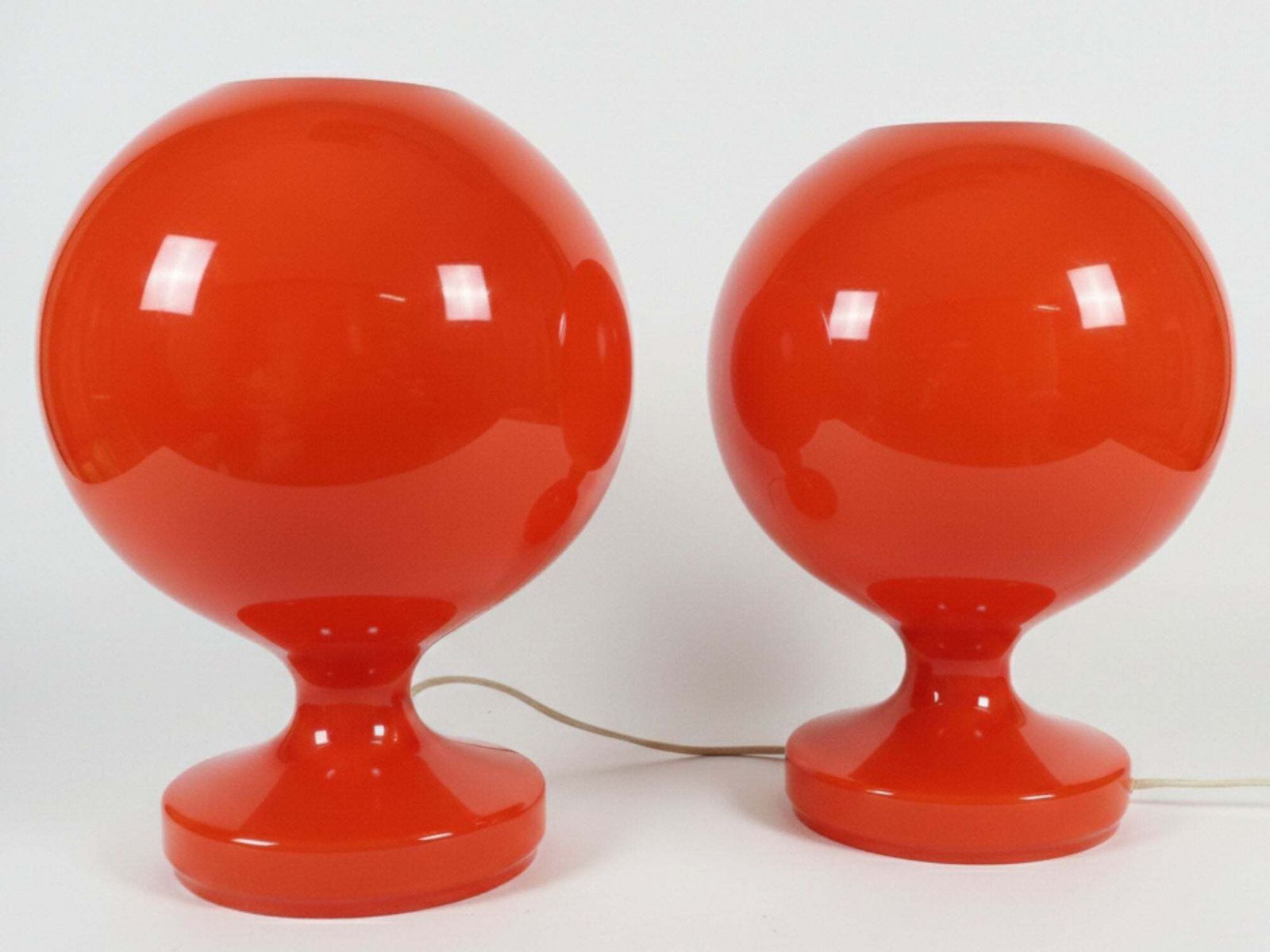 Pair Of Red Opaline Glass Table Lamps For Jihlava, Czechoslovakia, 1960s