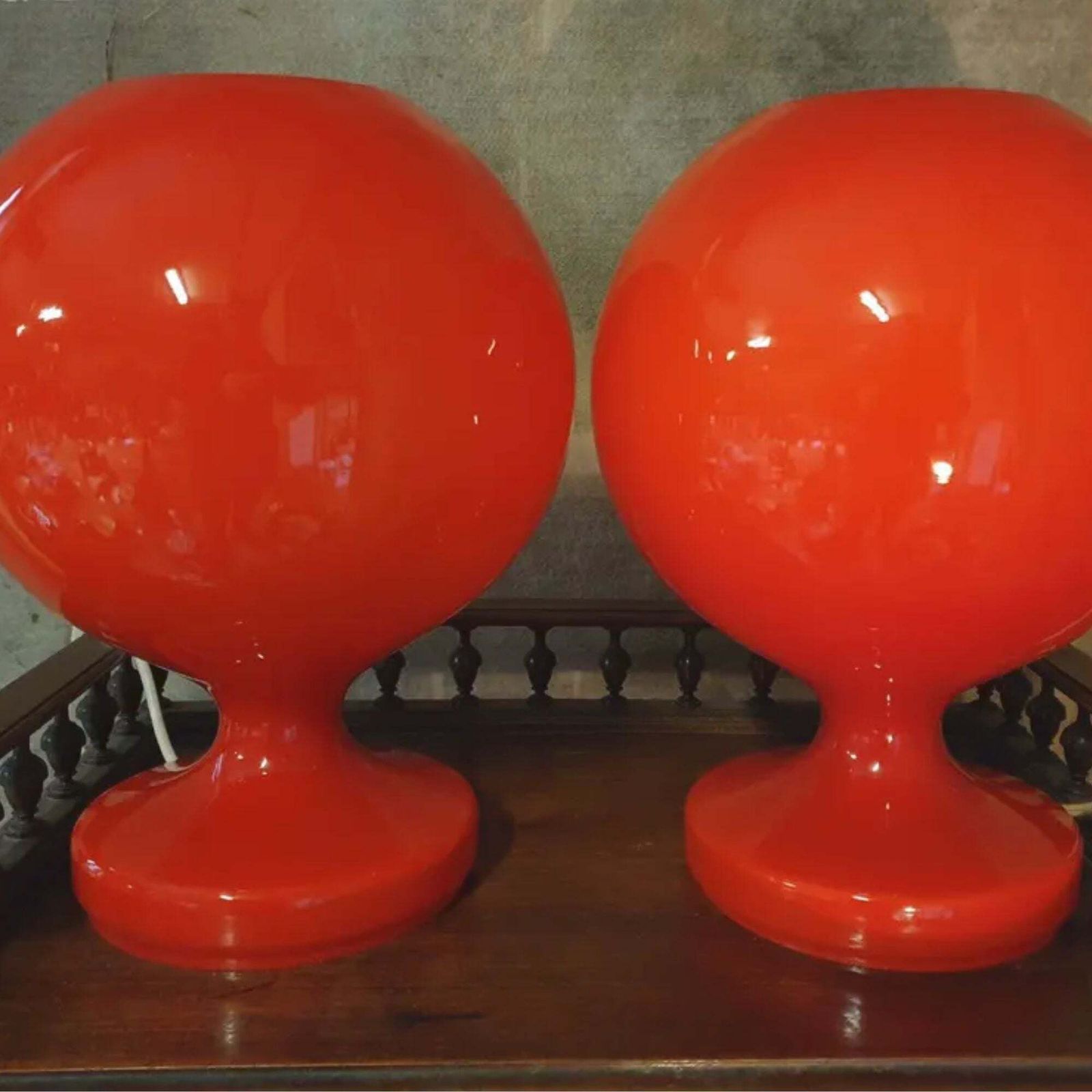 Pair Of Red Opaline Glass Table Lamps For Jihlava, Czechoslovakia, 1960s photo for sale