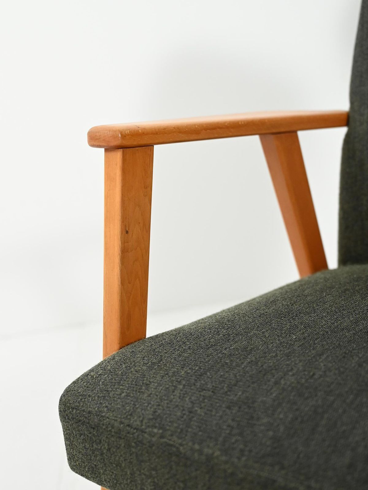 photo furniture Pair Of Scandinavian Beech Armchairs With Grey Upholstery