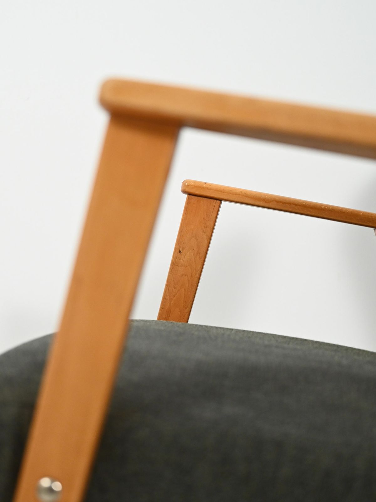 Furniture Pair Of Scandinavian Beech Armchairs With Grey Upholstery photo