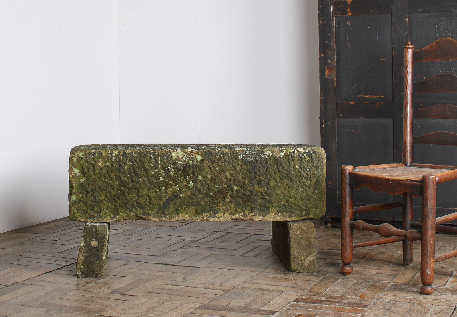 2985.0 Reclaimed Carved Stone Sandstone Garden Bench Seat With Weathered Patina photo