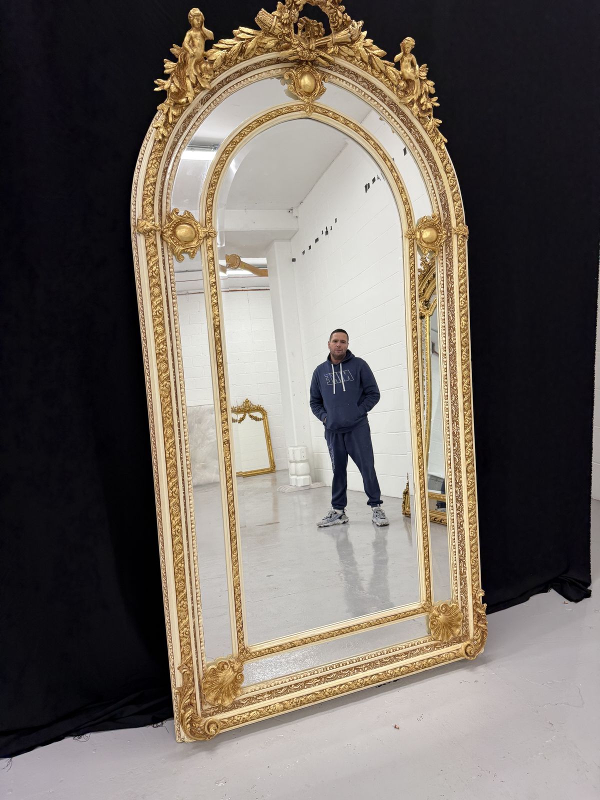 Antique Style French Regency Empire Rocco Ornate Mirror  Gold Cream 7ft