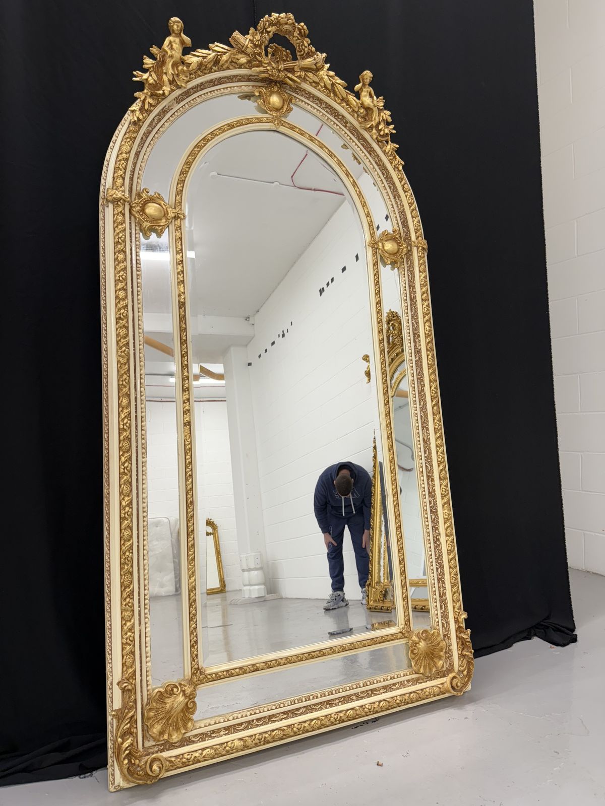 Antique Style French Regency Empire Rocco Ornate Mirror  Gold Cream 7ft photo furniture