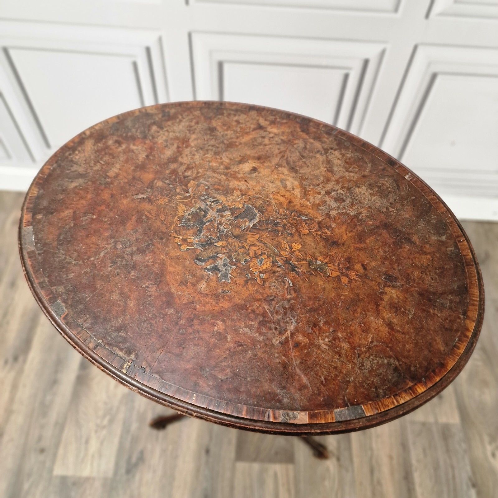photo buy Antique Wooden Wine Table Turned Carved Decorative Inlaid Pedestal Leg