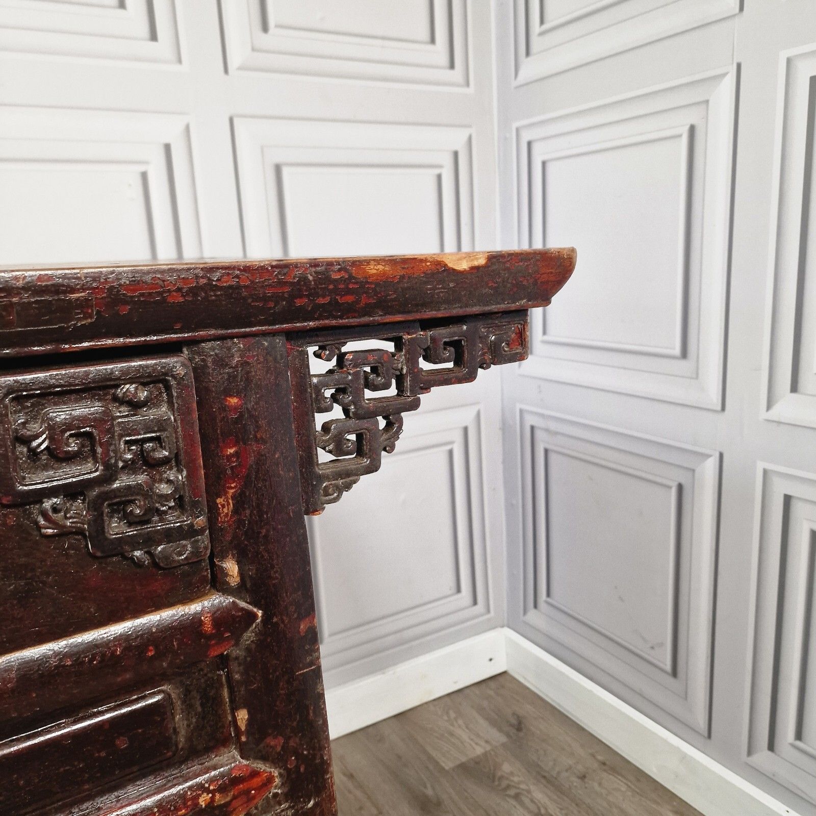 Oriental Antique Altar Table 19th Century Solid Wooden Chinese  Bench Carved photo vinterior