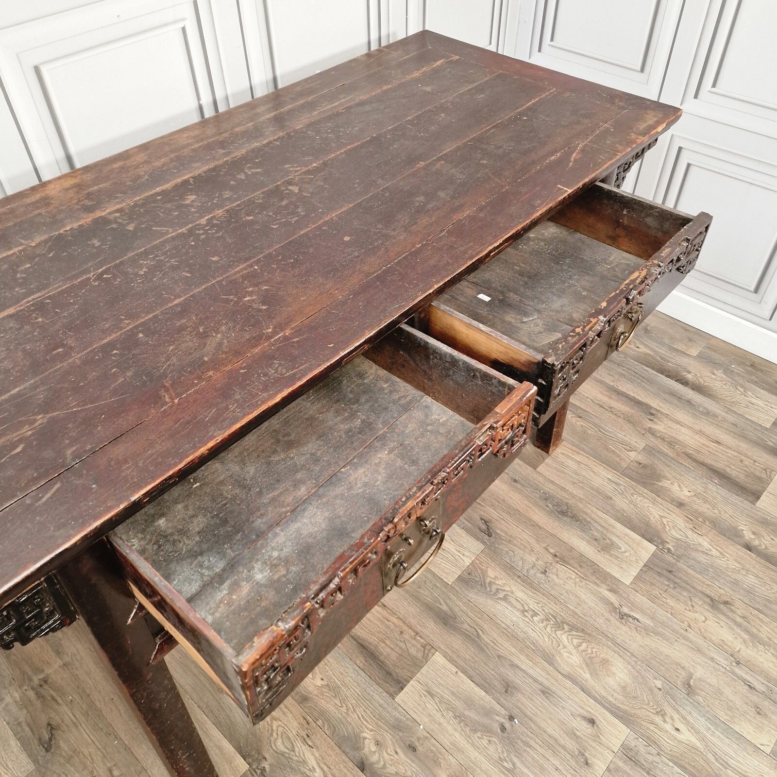 Furniture Oriental Antique Altar Table 19th Century Solid Wooden Chinese  Bench Carved photo