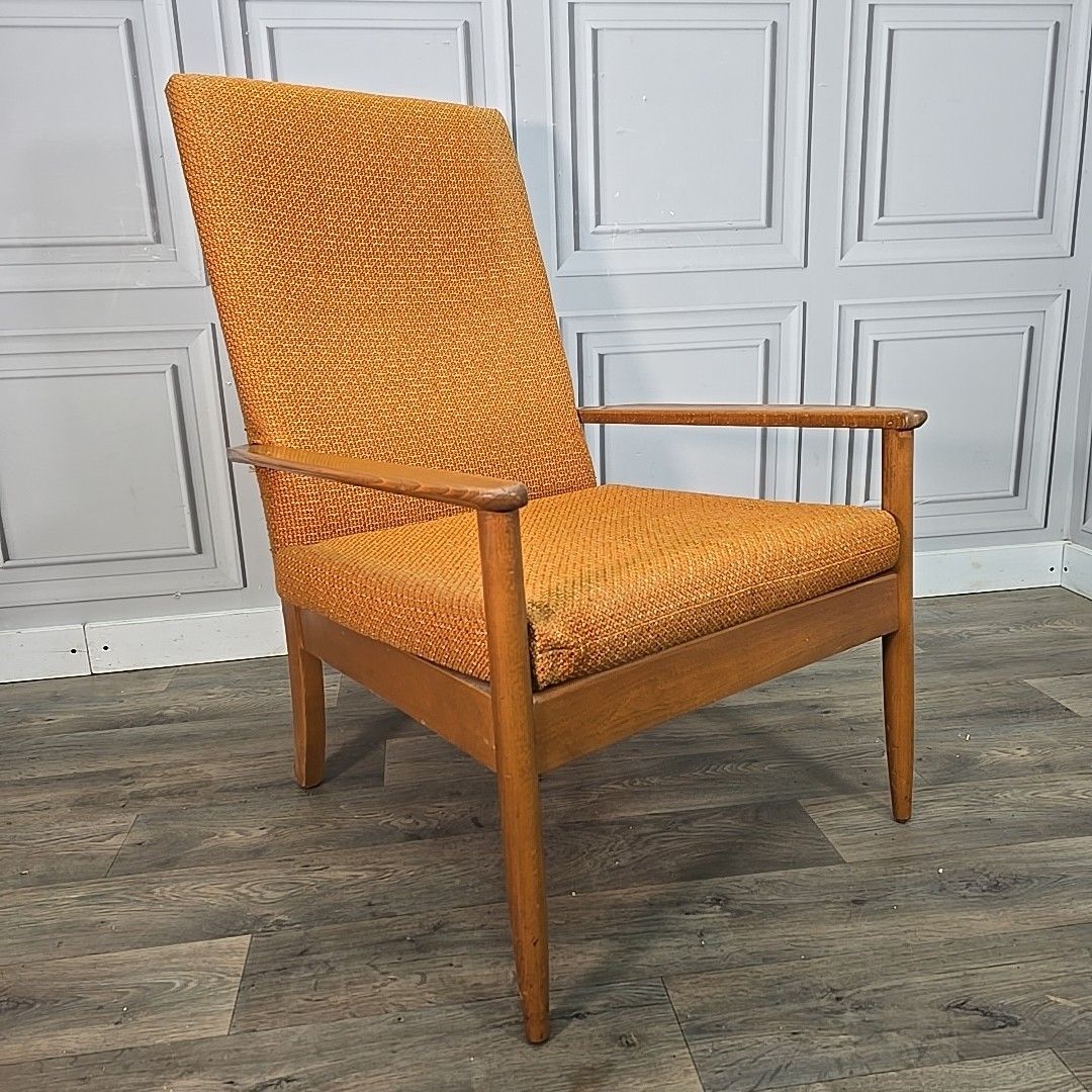 Vintage Armchair Mid Century Modern Teak Upholstered Fireside Chair Danish photo furniture