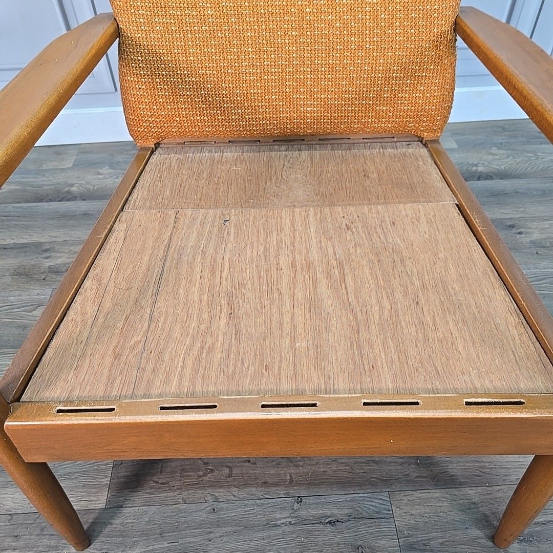 photo for sale Vintage Armchair Mid Century Modern Teak Upholstered Fireside Chair Danish