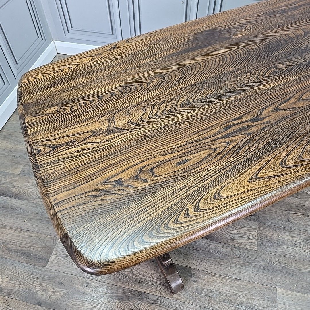 Ercol Refectory Dining Table 6ft Solid Elm Top & Beech Base – Farmhouse photo vintage