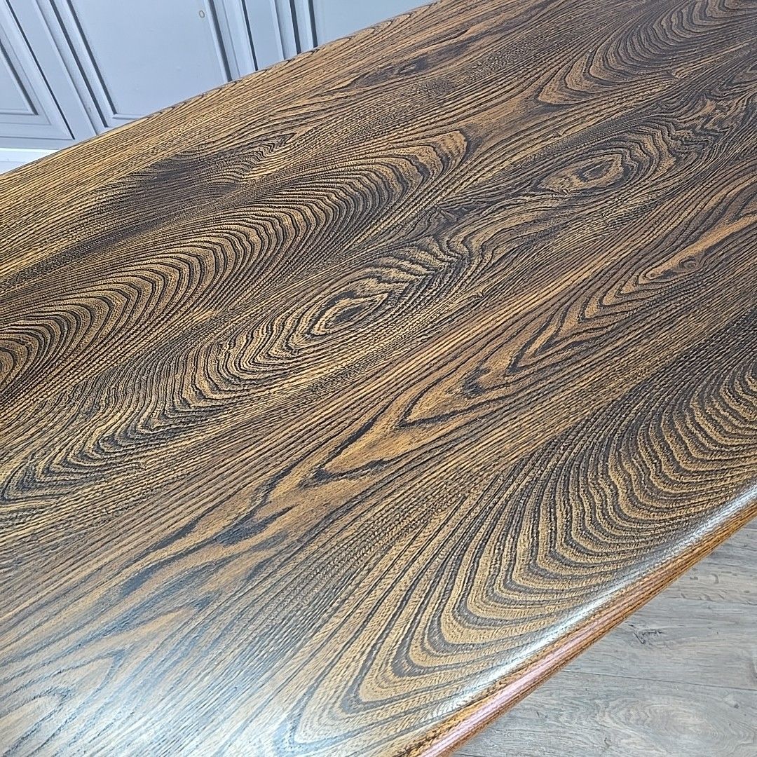 photo furniture Ercol Refectory Dining Table 6ft Solid Elm Top & Beech Base – Farmhouse