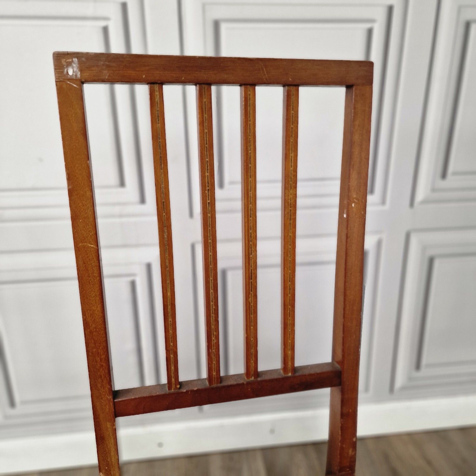 Pair X2 Antique Chairs Edwardian Wooden Slat Back  Upholstered Bedroom photo vinterior