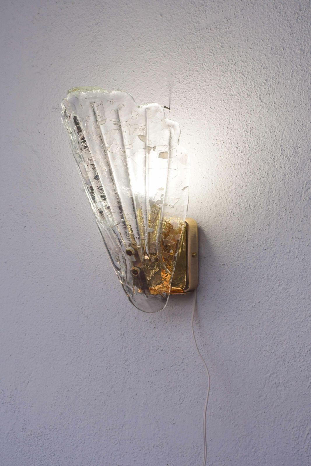photo for sale Set Of 5 Vintage Italian Murano Glass Wall Lamps, Gold Plated, 1970s