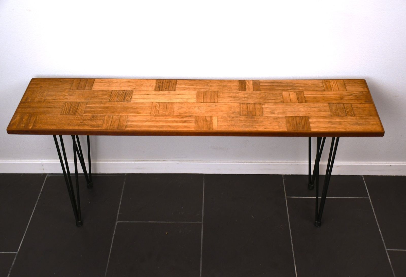 Swedish Modern Oak And Metal Flower Bench, 1950s photo for sale