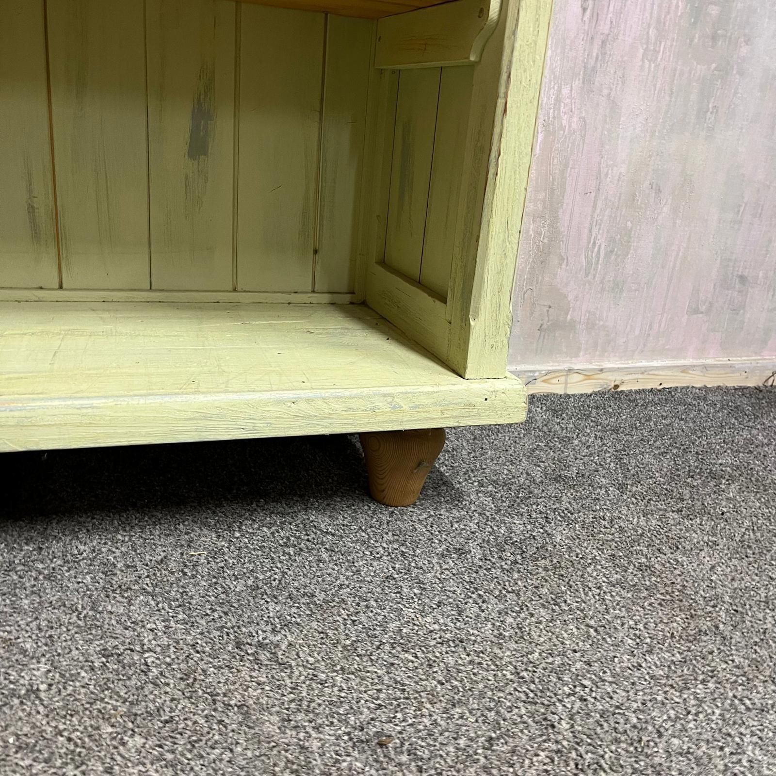 Rustic Pine Bookcase 2 Shelves Painted Green Distressed Shabby Chic Ball Feet photo 110.0