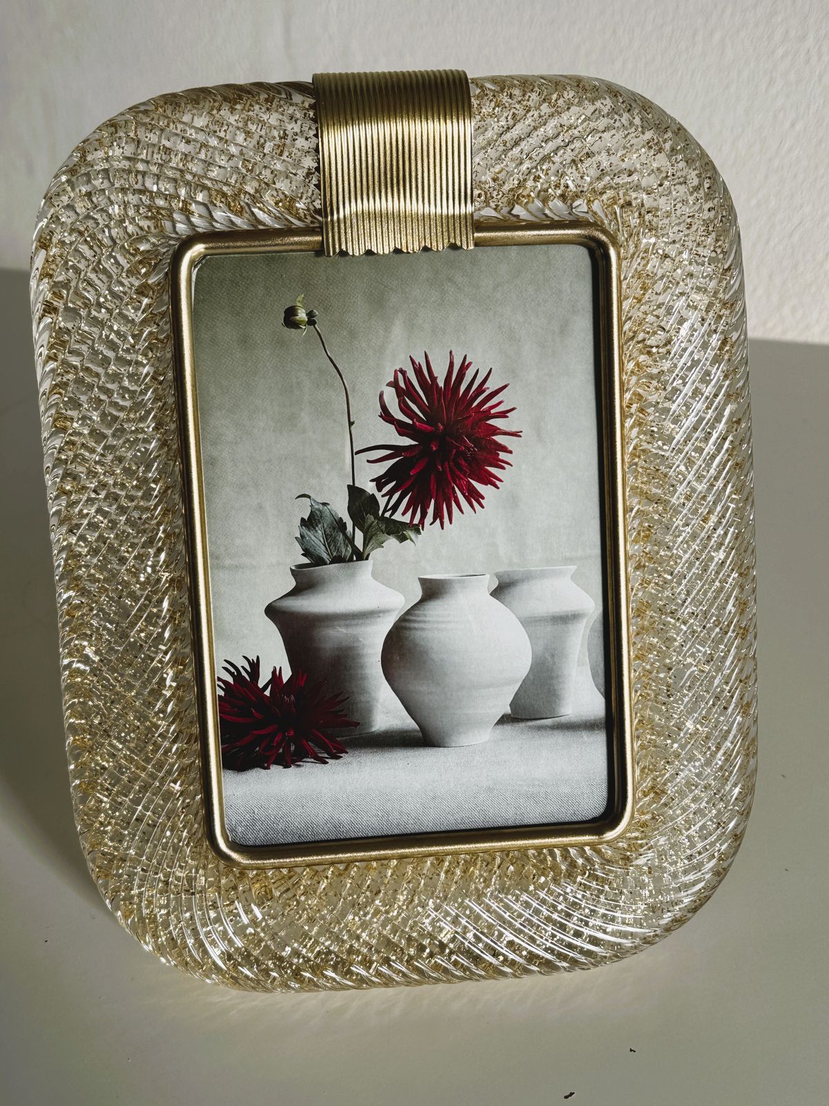 Home Decor Italian Murano Twist Glass Picture Frame In Golden Color Glitter photo