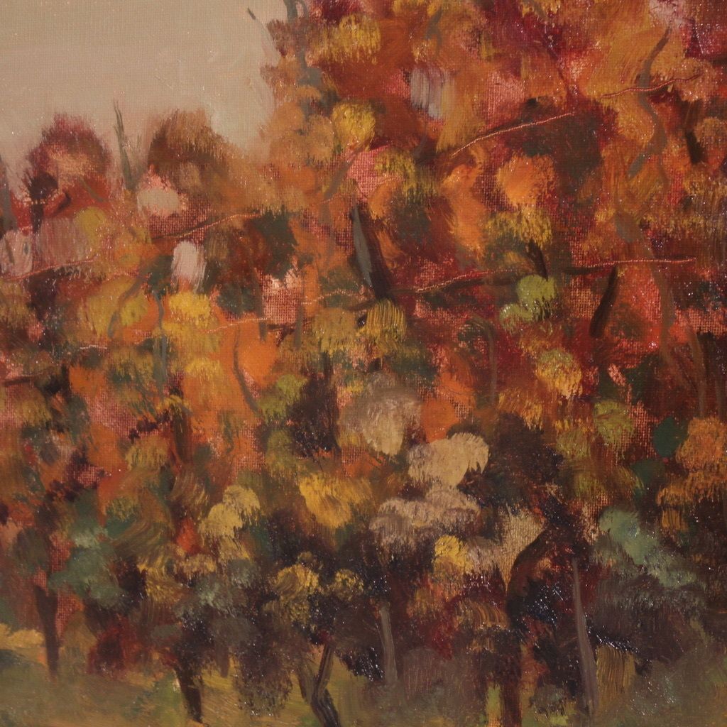 photo vintage 20th Century Italian Landscape Painting The Vineyard In Druento